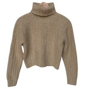 Vintage Hand Knit Lambswool Angora Blend Cropped Turtleneck Sweater size S/M
